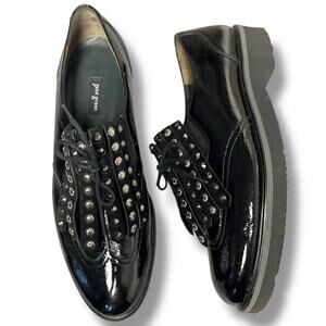 $375 Paul Green Nobu Stud Oxford Black Patent Leather Kiltie Shoes Wingtip US 10